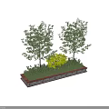 Garden Planting Beds With Tall Trees Yellow Shrubs And Stone Borders