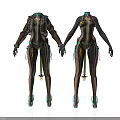 Two Futuristic Sci Fi Characters In Black Bodysuits With Leather Jackets And Green Accents