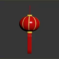 Red Decorative Chinese Lantern With Striped Pattern And Hanging Tassel For Home Decoration