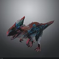 Colorful Mythical Dinosaur Creature With Vibrant Red Blue Stripes And Horned Head