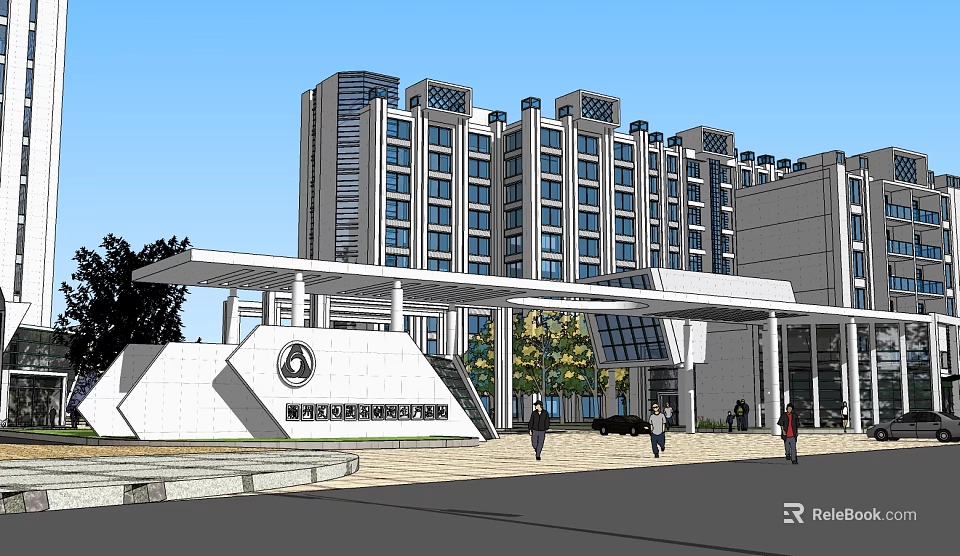 Modern Innovation Research Center Office Building With Glass Curtain Walls And Entrance Canopy 3d model 