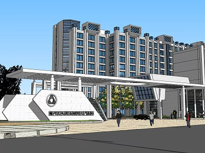 Modern Innovation Research Center Office Building With Glass Curtain Walls And Entrance Canopy 3d model