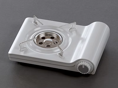 White Single Burner Gas Stove With Support Brackets And Control Knob For Modern Kitchen Cooking 3d model