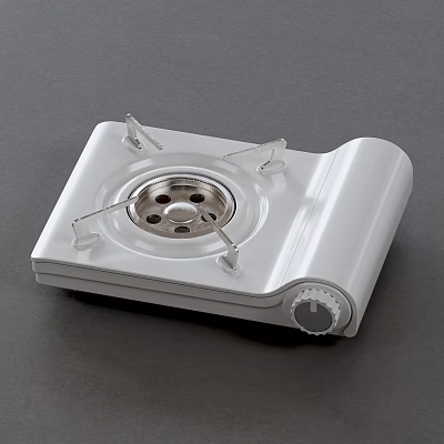 White Single Burner Gas Stove With Support Brackets And Control Knob For Modern Kitchen Cooking 3d model
