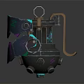 Tactical Mechanical Weapon With Vibrant Green Pink Accents And Metallic Structure
