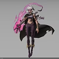 Fantasy Character With Purple Hair Pink Creature Energy And Black Cloak Tattoos