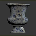 Blue and White Ceramic Vase With Intricate Carved Details And Perforated Lid Sculpture