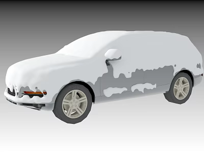 White SUV Car Exterior Covered With Snow On Body And Wheels 3d model