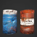 Rustic Blue And Red Oil Drums With Alf Oil And Veiko Lubric Labels