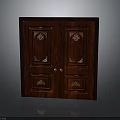 Dark Wooden Cabinet With Carved Details Double Doors And Drawers Design