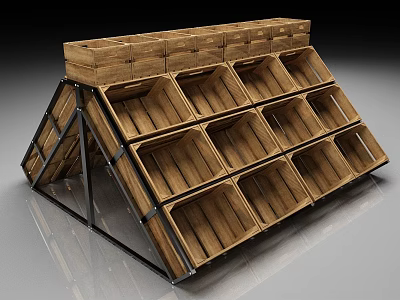 Multi Tiered Wooden Crates Display Rack With Metal Frame For Retail Storage 3d model