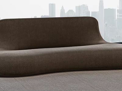 Modern Brown Fabric Sectional Sofa With Curved Design And Urban Skyline 3d model