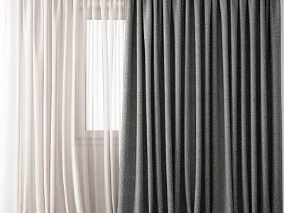 White Sheer And Gray Thick Curtains For Window Home Interior Decoration 3d model