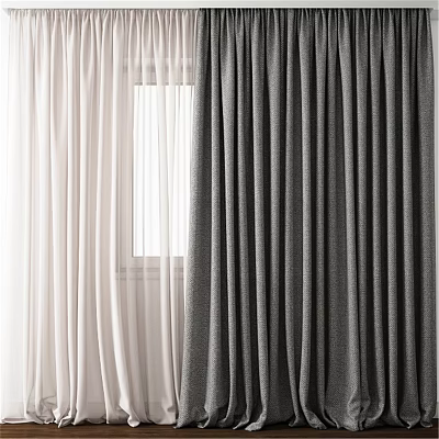 White Sheer And Gray Thick Curtains For Window Home Interior Decoration 3d model
