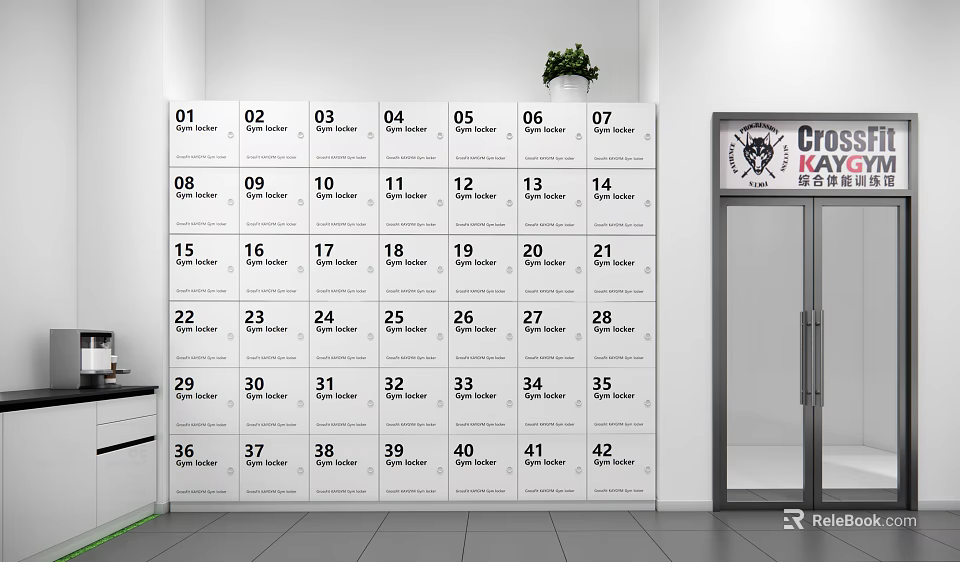 Organized Numbered Locker Shelves In Indoor Space With Cross Kay Signage 3d model 