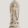 Detailed Stone Buddha Statue Carving With Lotus Base Flowing Robes And Golden Symbol