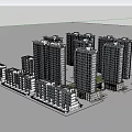 Modern High Rise Residential Buildings with Glass Curtain Walls and Green Landscaping