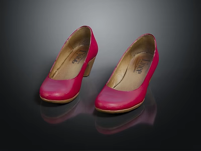 Red Leather Block Heel Shoes Classic Elegant Women’s Fashion Footwear Design 3d model