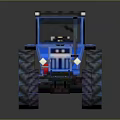 Blue Block Style Tractor With Large Wheels And Black Roof 3d model