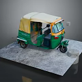 Detailed Green and Yellow Tuk Tuk with Canopy on Gray Display Platform
