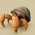 3D Rendered Hermit Crab With Large Eyes Orange Claws And Stone Like Shell
