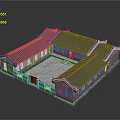 Traditional Chinese Courtyard House With Blue Roof Gray Walls And Central Courtyard