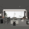 Modern Living And Dining Area With Sofa Dining Table Hanging Lights Large Windows And TV