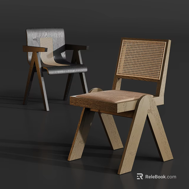 Modern Single Chair With Wicker Backrest And Wooden Cross Legs Design 3d model 