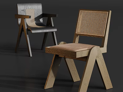Modern Single Chair With Wicker Backrest And Wooden Cross Legs Design 3d model