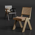 Modern Single Chair With Wicker Backrest And Wooden Cross Legs Design