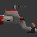 Futuristic Cartoon Style Aircraft White Red Body With Antenna Circular Structure And Propellers