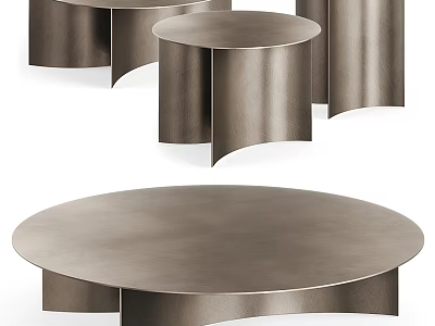 Modern Round Metal Coffee Tables With Unique Curved Base And Smooth Surface 3d model