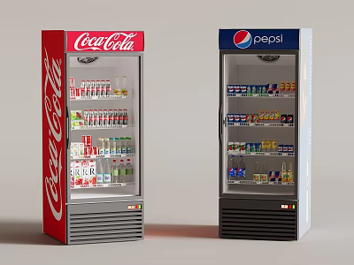 Coca Cola and Pepsi Beverage Display Refrigerators Stocked with Assorted Drinks 3d model