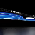 Exhibition Hall Ceiling Featuring Water Stains Metal Framework Blue Light Strips And Logo