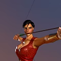 Two Female Archers In Traditional Red Outfit With Longbow And Arrow Quiver Front Back View
