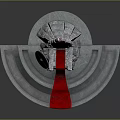 Ornate Stone Throne With Red Carpet Sword And Shield On Circular Steps