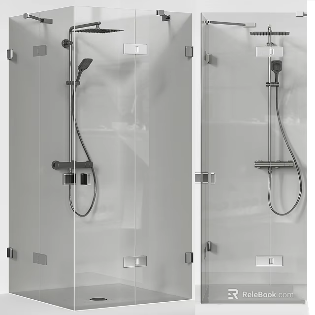 Sleek Modern Shower Sauna Design With Glass Partition And Shower Fixtures 3d model 