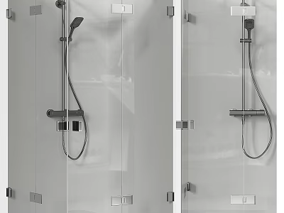 Sleek Modern Shower Sauna Design With Glass Partition And Shower Fixtures 3d model