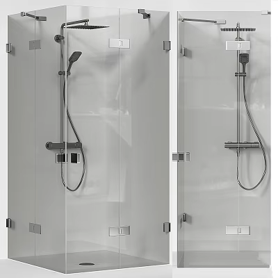Sleek Modern Shower Sauna Design With Glass Partition And Shower Fixtures 3d model