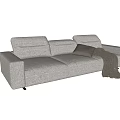 Modern Gray Fabric Three Seater Sofa With Brown Pillow And Checkered Blanket