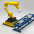 Intelligent Robot Arm Operating On Blue Workbench With Metal Components 3d model