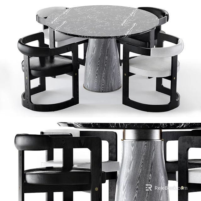 Modern Table And Chair Set With Marble Top And Black And White Chairs 3d model 