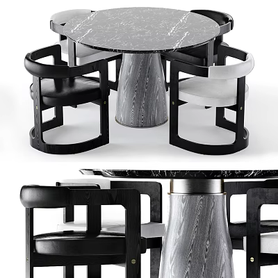 Modern Table And Chair Set With Marble Top And Black And White Chairs 3d model