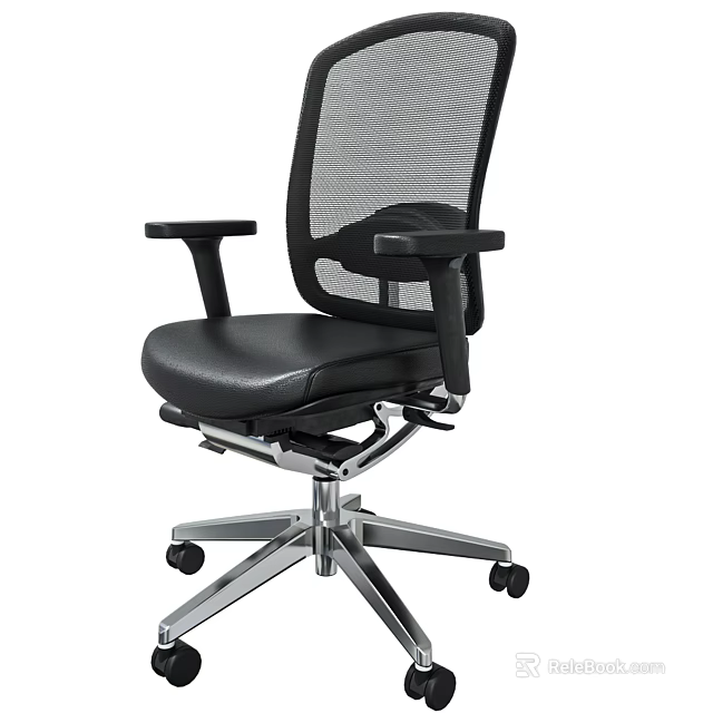Ergonomic Office Chair With Mesh Back Leather Seat Armrests And Metal Base 3d model 