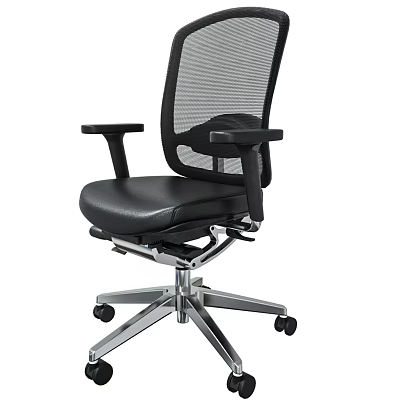 Ergonomic Office Chair With Mesh Back Leather Seat Armrests And Metal Base 3d model