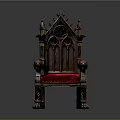 Gothic Style Chair With Ornate Carvings Red Velvet Seat And Decorative Armrests