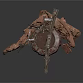 Industrial Installation With Rock Base And Intricate Metallic Mechanical Structures