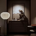 Modern White Floor Lamp In Cozy Living Room With Beige Sofa And Orange Pillow