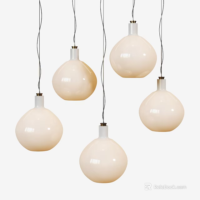 Four White Spherical Hanging Pendant Lights For Modern Interior Design 3d model