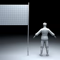 Game Movie Characters in Gray White Uniforms with Red Flag and White Star